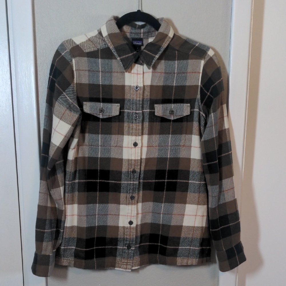 Patagonia Women's Fjord Flannel Shirt, Brown and Cream, Size 6
